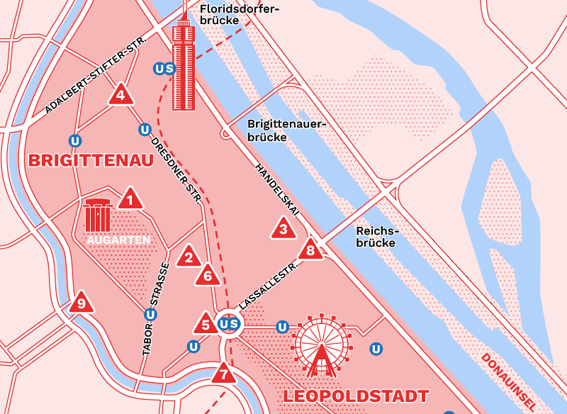 Die Karte von Zwischenbrücken mit Problemstellen für die Straßenbahn
